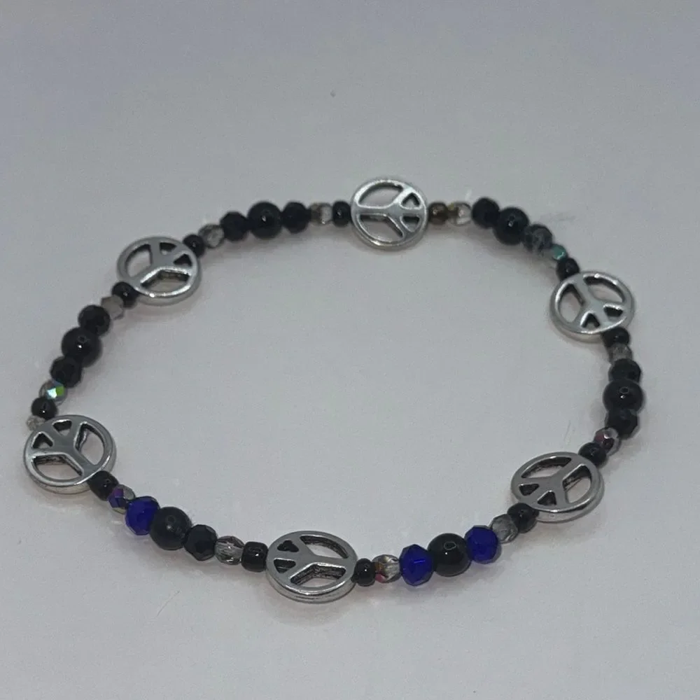 Peace Symbol Beaded Bracelet or anklet